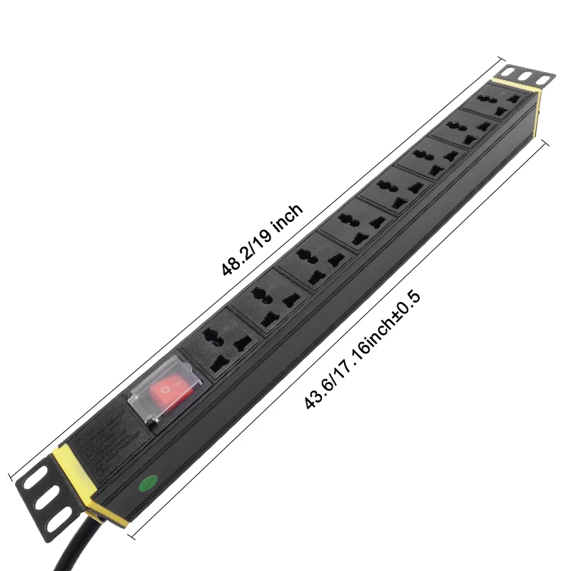 

19in 16A 1U 8units Universal Socket Double Break Switch PDU Network Cabinet Rack Power Strip Distribution Outlet For EU US Plug