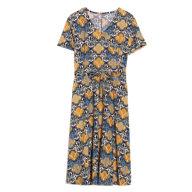 

2021 Plus Size Women Casual Elasticity Dresses New Arrival Loose Summer Fashion Printing Floral Vintage Dress