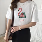 Женская футболка в стиле Харадзюку, Летняя Пляжная футболка с рисунком фламинго, акварелью, топы с коротким рукавом