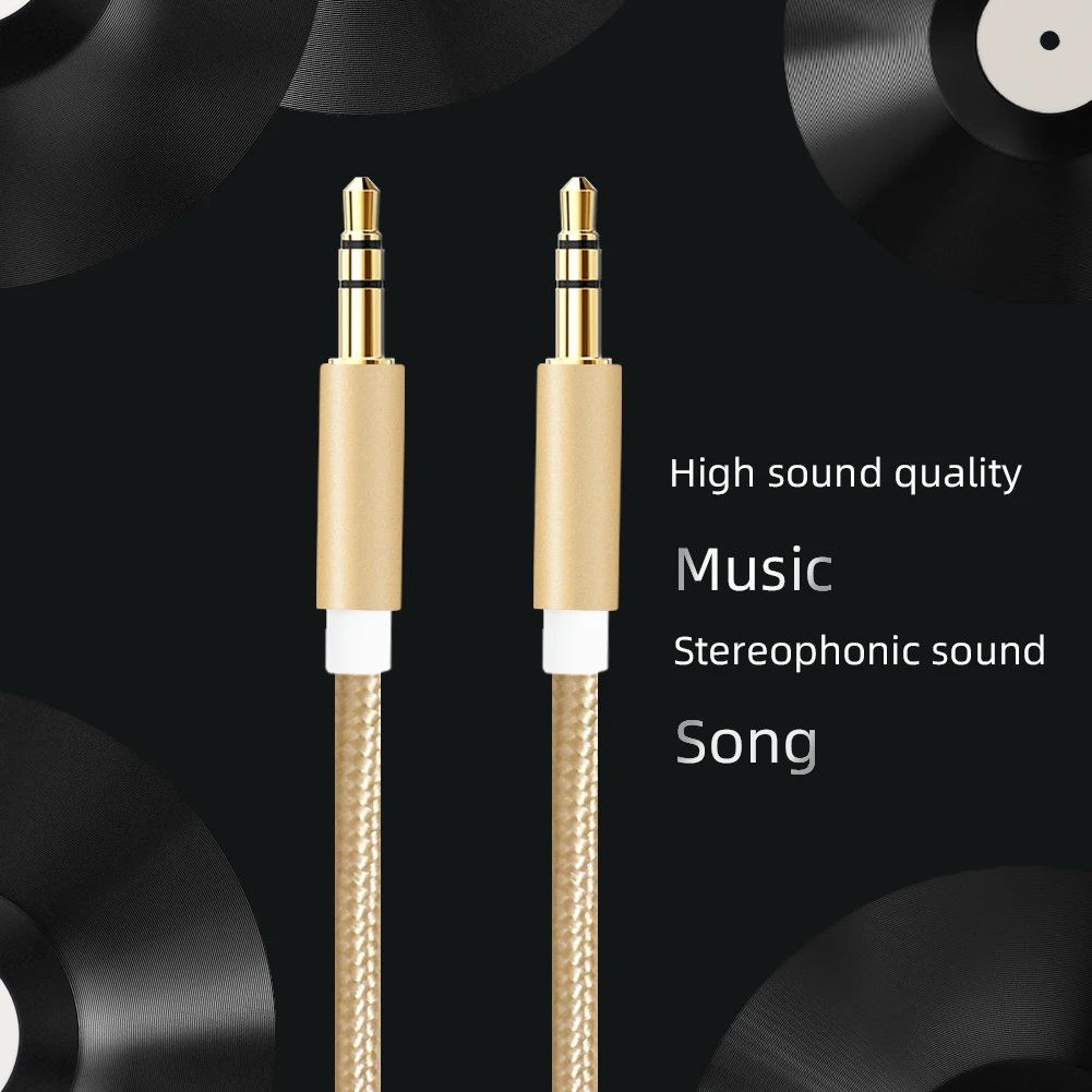Nylon Jack Audio Cable 3.5 mm to 3.5mm Aux Cable 2m 3m Male to Male Kabel Gold Plug Car Aux Cord for Phone