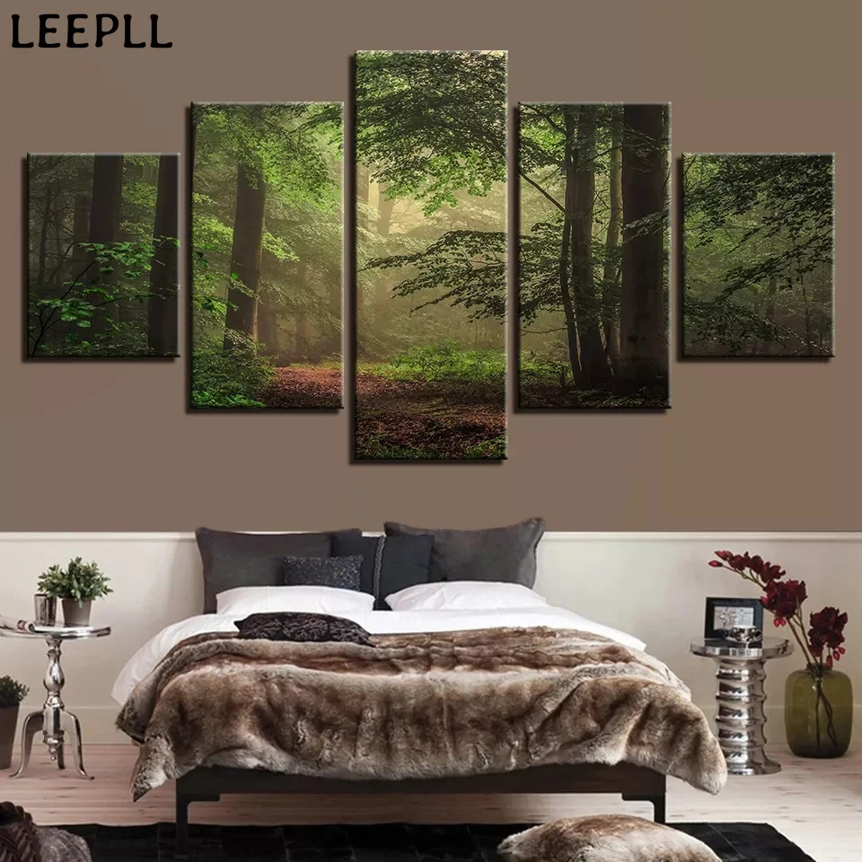 

5 шт., настенные картины с зеленым лесом