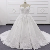 molanda hung 3d flowers sweetheart wedding dress delicate floral appliques with spaghetti straps ball gown robe de mariee sj262