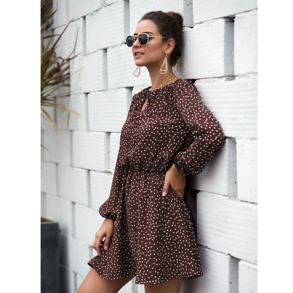 JAYCOSIN весенние платья Boho женское платье в горошек с v образным вырезом мини