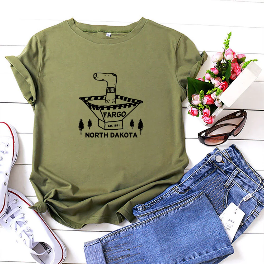 

Fargo North Dakota Tee Shirt Femme Fcasual Graphics Fashion Camiseta Mujer Short Sleeves Casual Black T-Shirts for Woman