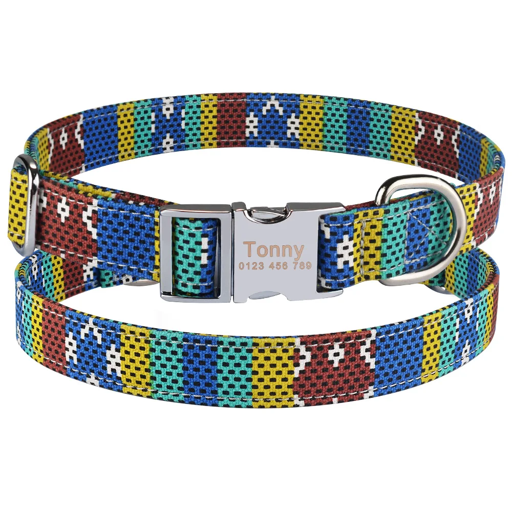 Fabric Dog Collar Personalized Custom Engraved Puppy Name Adjustable Pet S M L | Дом и сад