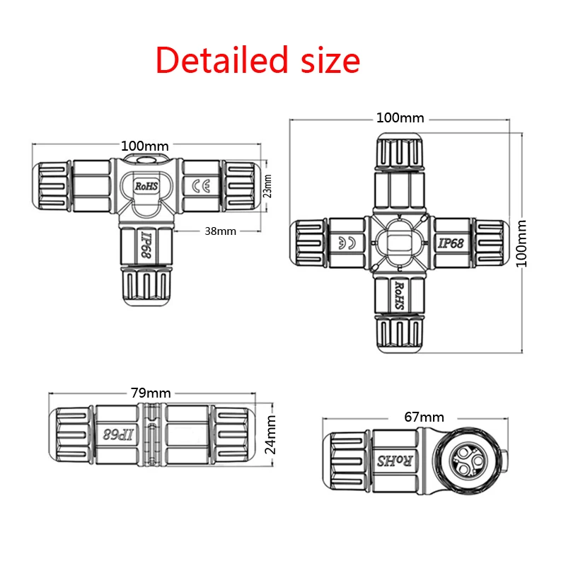 IP68 2 3 4 5 PIN led Промышленный Электрический водонепроницаемый разъем 2Pin 3Pin 4Pin Кабель Т прямой формы Наружное освещение разъем