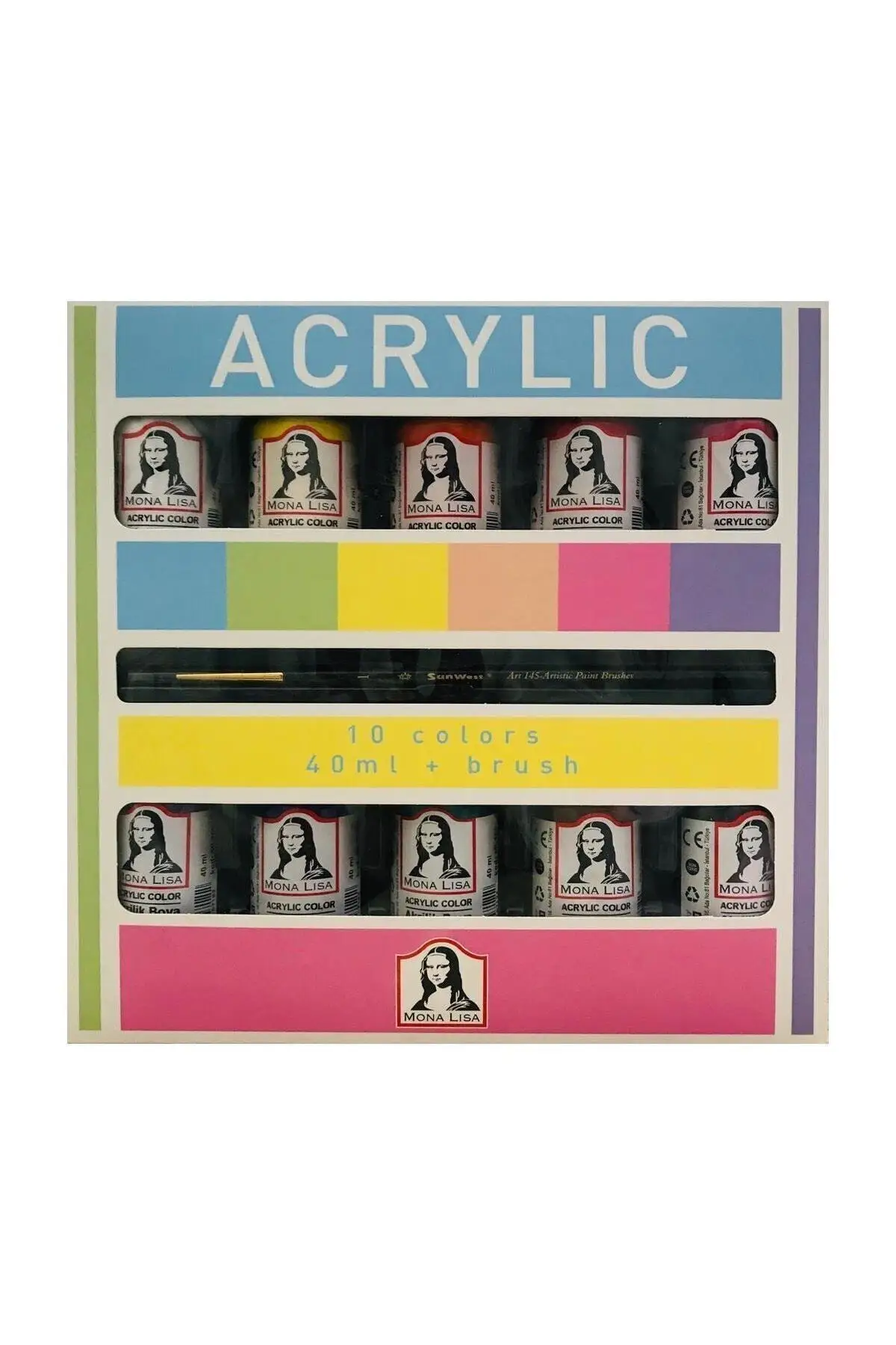 

Mona Lisa Acrylic Paint 10 Color X 40 ml (Brush Gift)