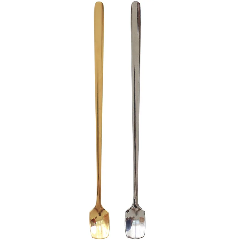

Square head 304 stainless steel coffee stirring spoon with long handle, household dessert metal spoon, creative cute yogurt spoo