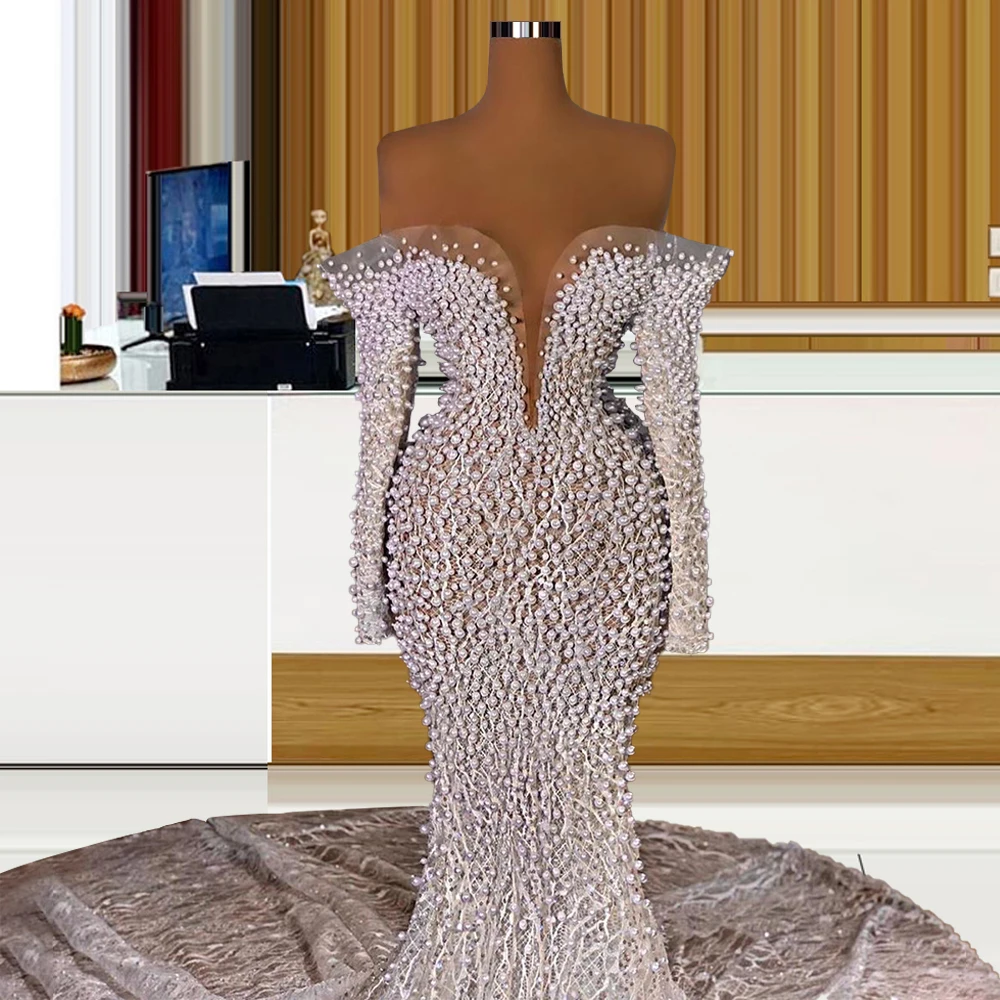 Дубай одежда с длинным рукавом Русалка свадебное платье открытыми плечами