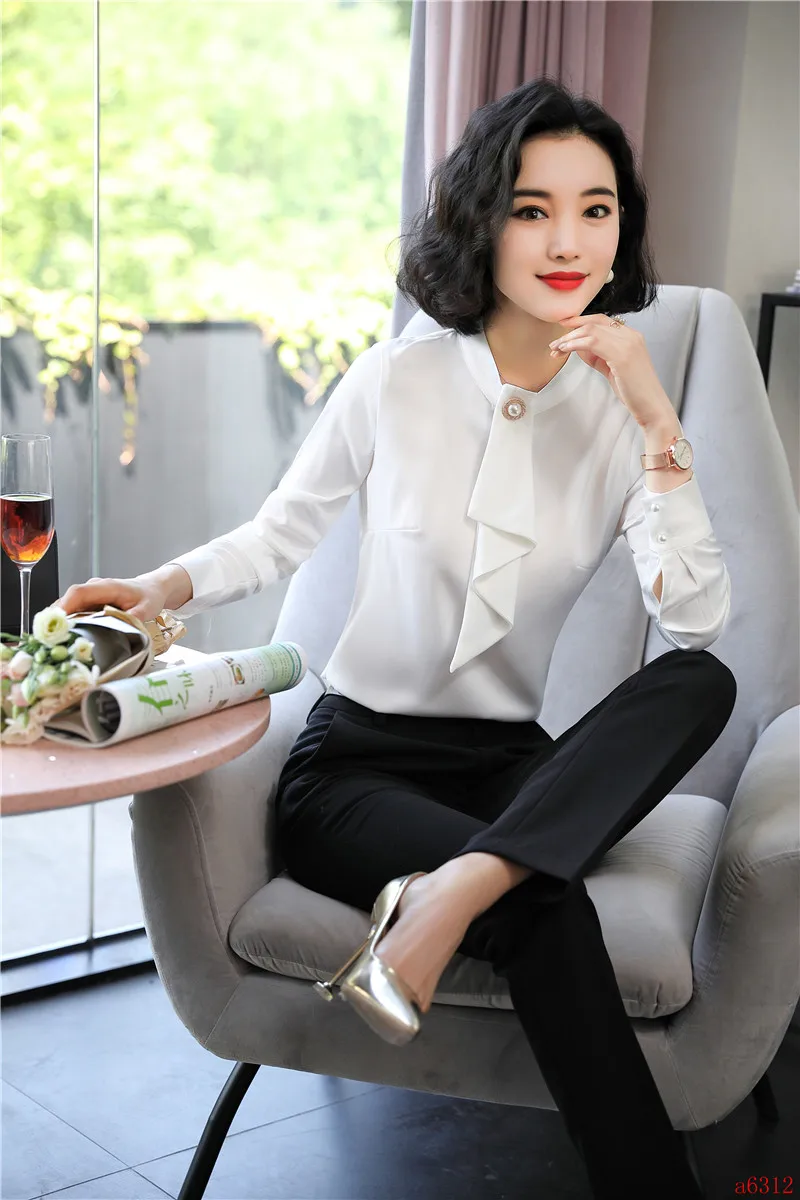Новинка 2020 женские блузки и рубашки с галстуком белые брюки топ из 2 предметов