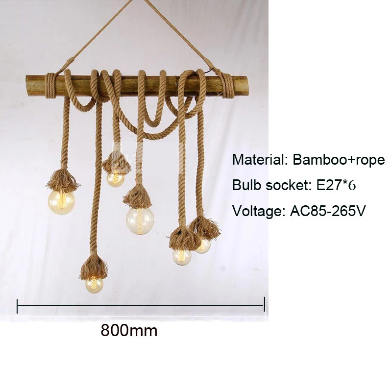 Винтажная люстра в стиле лофт с бамбуковой пеньковой веревкой подвесной