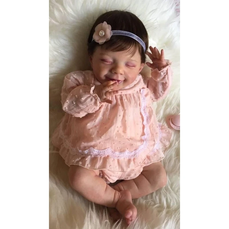 

50LE 55cm Reborn Girls Soft Body Cute Smiley Newborn Girl Doll Like Real Baby Full Silicone Easy to Clean Realistic Toy Gift