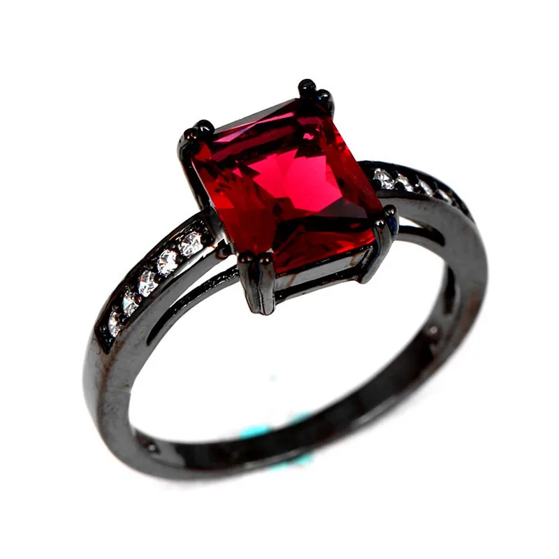 

1 PCS Square Zircon Inlaid Black Rings For Women Men Red Blue White Green Crystal Ring Jewelry Anniversary Gift