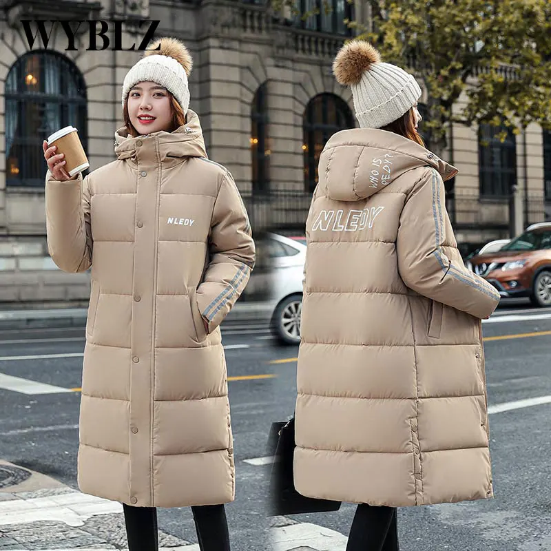 WYBLZ Women's Down Parkas Jacket Winter Leisure Medium Length Parka 2021 Korean Fashion British Letter Printed Padded Coat Femme