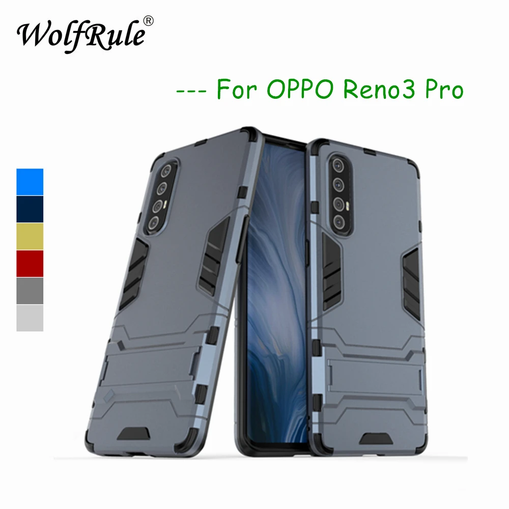 Чехол для Oppo Reno3 Pro мягкий резиновый + пластиковый чехол с подставкой телефона Funda 6