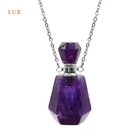natural gemstone perfume bottle necklace crystal amethy quartz essential oil diffuser stone gold silver for women jewelry chakra