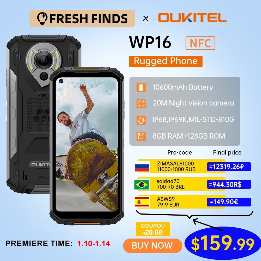 Смартфон Oukitel WP16 защищенный, 6,4 дюйма, 8 + 128 ГБ, 10600 мАч | Мобильные телефоны и аксессуары | АлиЭкспресс, Aliexpress