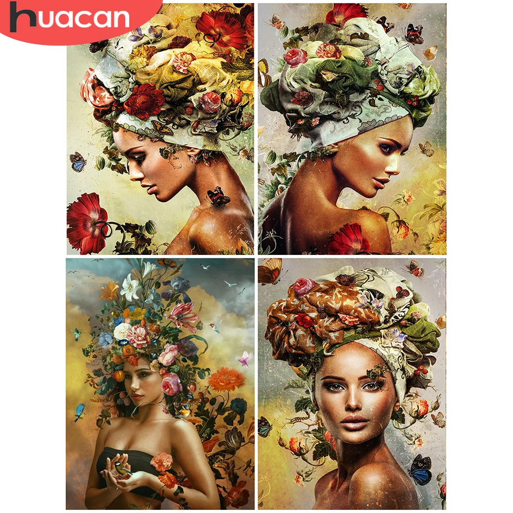 

HUACAN 5d Diamond Painting Woman Picture Of Rhinestone Full Square Round Diamond Embroidery Portrait Mosaic Flower Home Decor