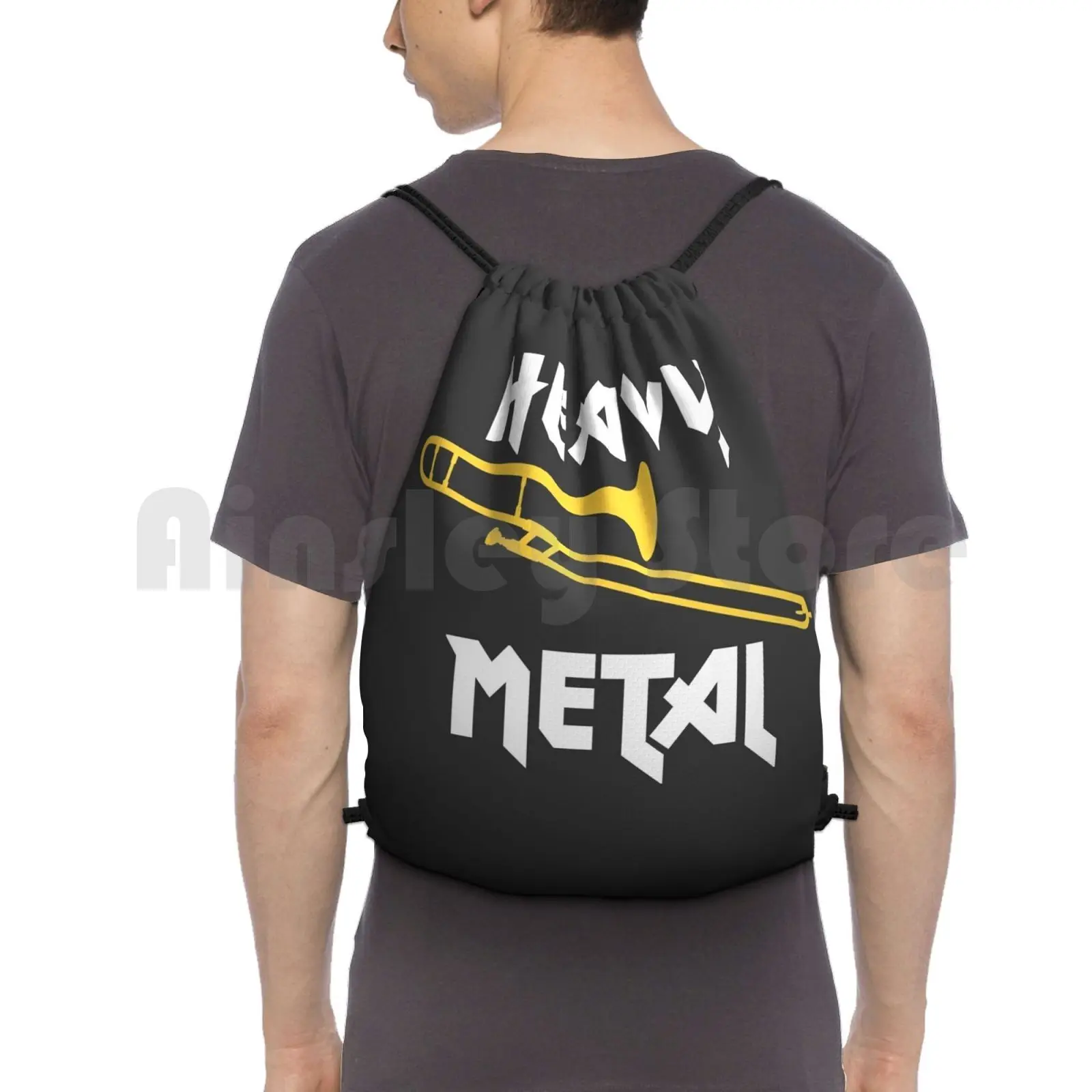 

Heavy Metal , Funny Trombone Gift Idea Backpack Drawstring Bags Gym Bag Waterproof Trombone Trombonist Brass Brass Band