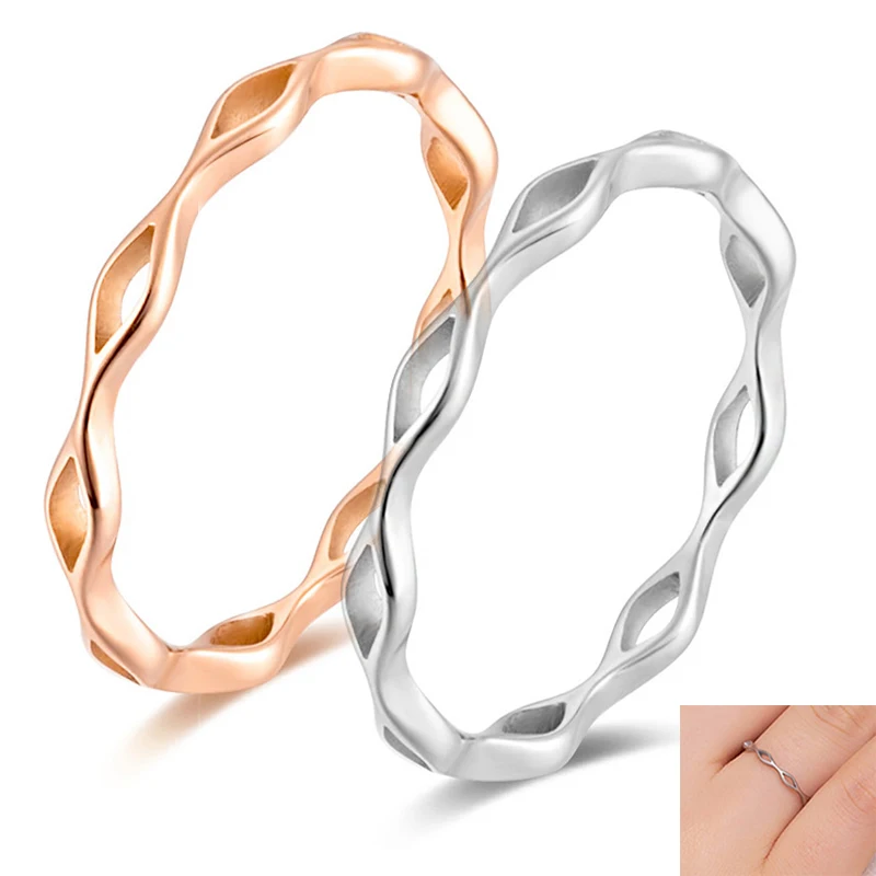 

Fashion Titanium Steel Hollow Wavy Ring Simple Rose Gold Engagement For Women Jewelry Rings
