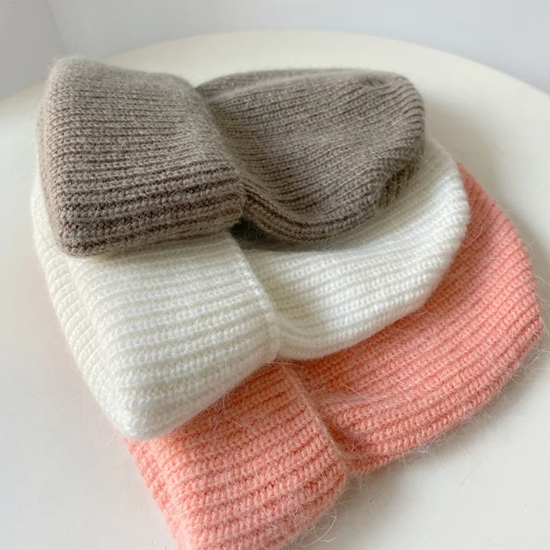 Зимняя шапка Вязаная Шапка-бини из кроличьего меха шапки для женщин модные