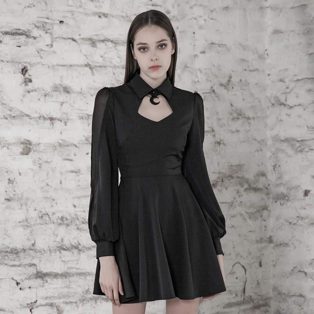 Женское шифоновое платье в стиле Панк RAVE Осеннее короткое с вырезом классическое