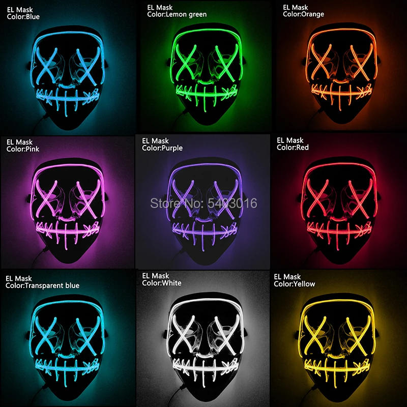 Светодиодный маска для Хэллоуина светильник страшная EL Wire крутой костюм