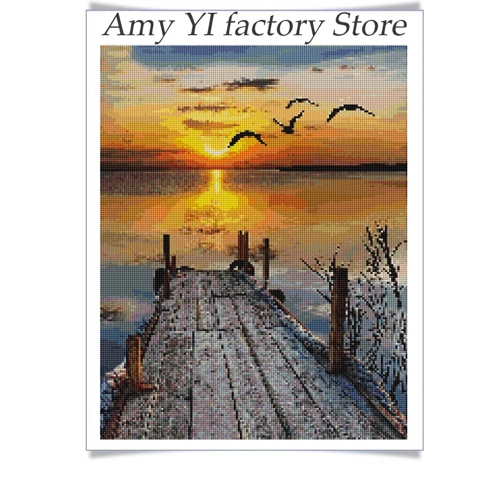 Diy Алмазная вышивка крестиком на рисунке чаек лицевой стороне Тонкие закат