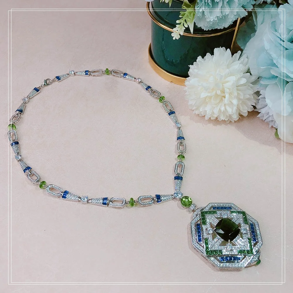 

High-End Fashion Grand Lady Banquet Necklace Blue And Green The Dance Party Light Decoration Free Shipping Online Celebrit