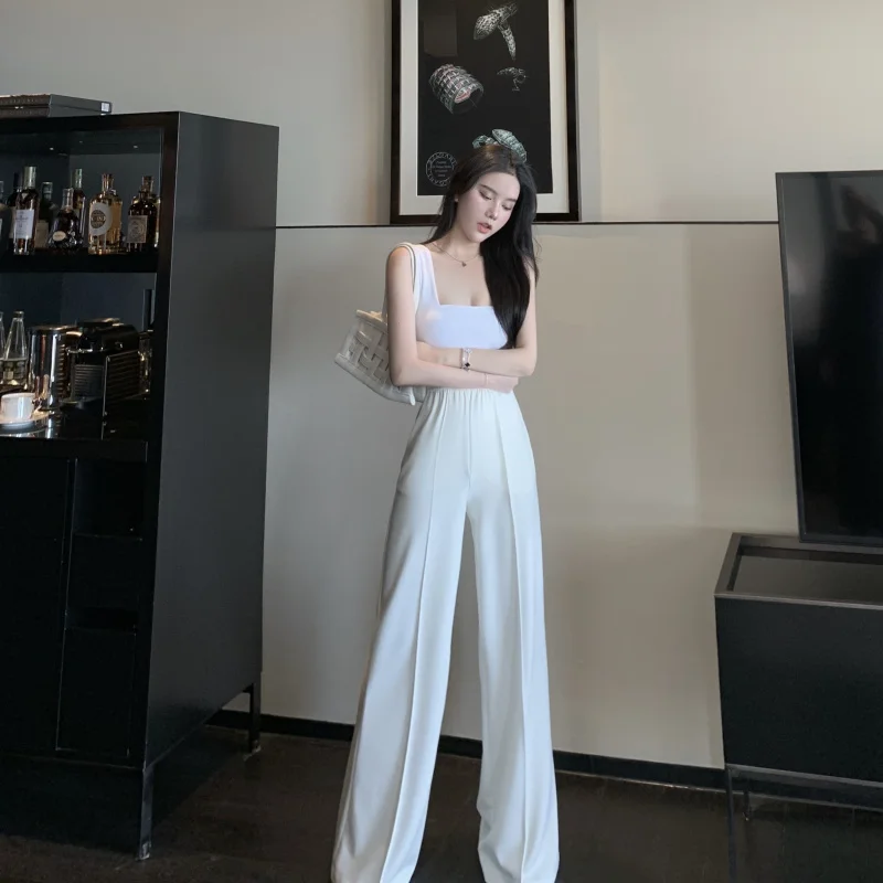 

Casual Elastic High Waist New Fashion Loose Long Trousers Femme Summer Wide Leg Pants For Women