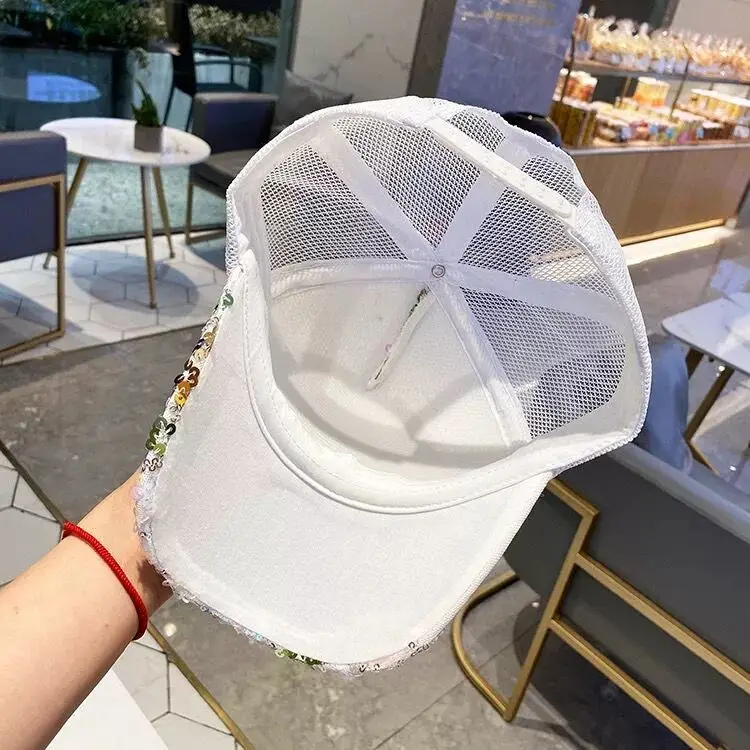 [YARBUU] baseball cap new fashion high quality Sequin NET cap women and girl Sun Protection Cap Triangle hat wholesale