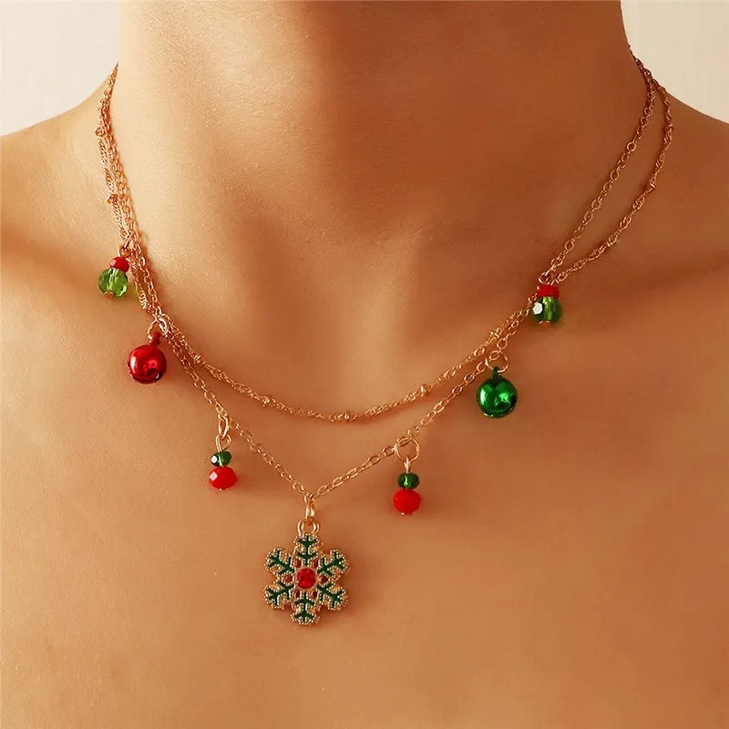 

2021 New Christmas Gift Fashion Jewelry and Accessories for Women Double Layers Snow Necklace Golden Chain Chokers Necklaces