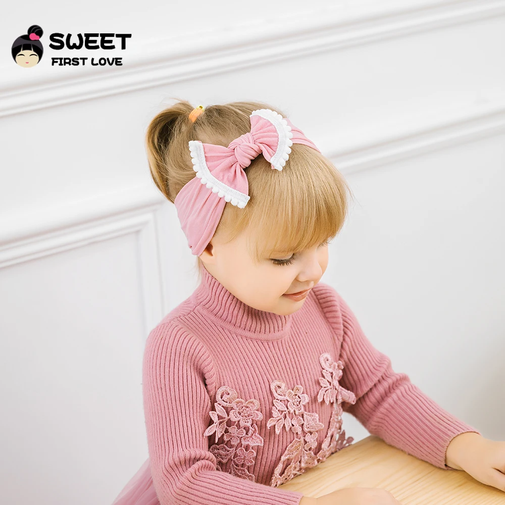 Нейлоновая повязка на голову с бантом и помпоном 41 цвет | Аксессуары для одежды