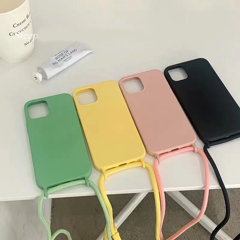 

Luxury Silicone Phone Case Crossbody Necklace Cord Lanyard With Rope For iphone 12 12Pro 11 Pro Max X XR XS 6 6S 7 8 Plus Cover