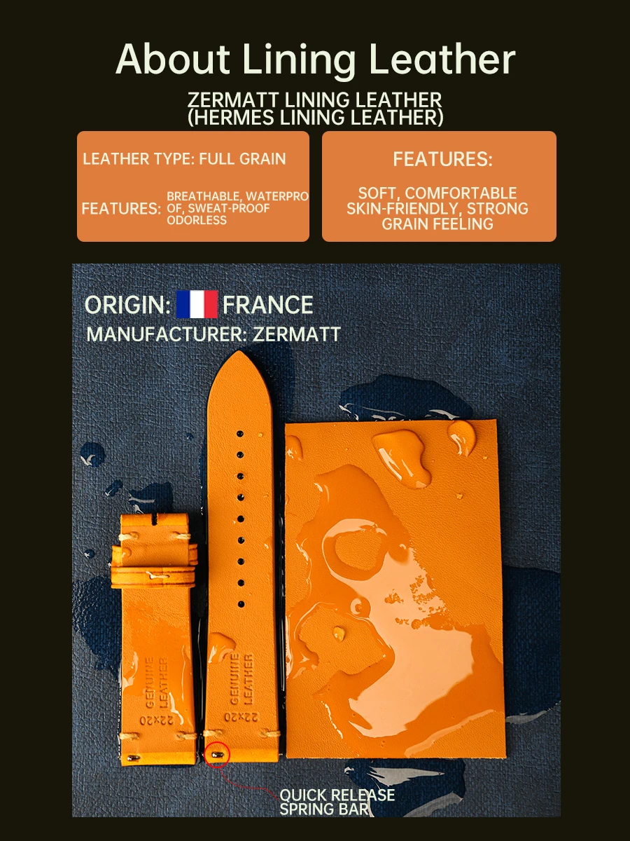 Top Luxury Brand Watch Band Quick Release Bracelet Retro Yellow Cow Leather Made In Tuscany Italy Watch Strap Butterfly Buckle