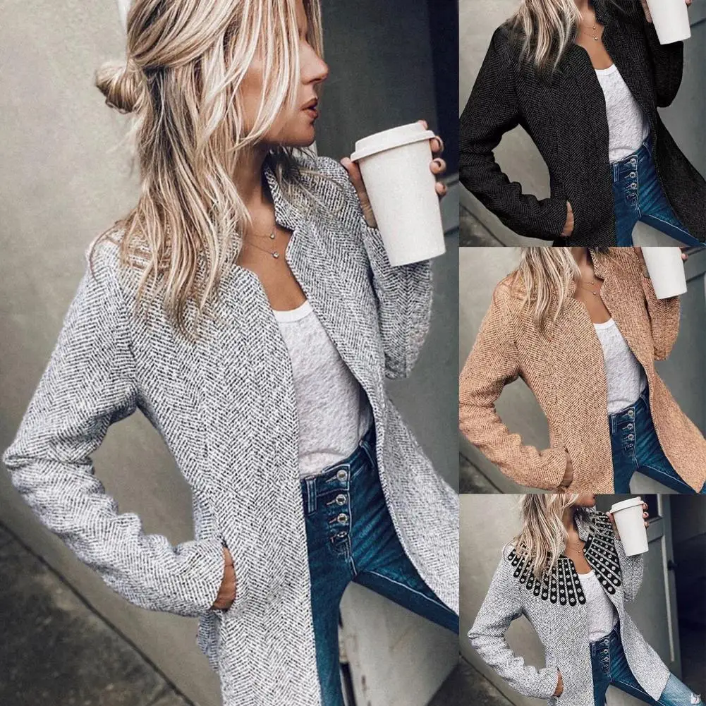 

Женское однотонное пальто с воротником-стойкой и длинным рукавом