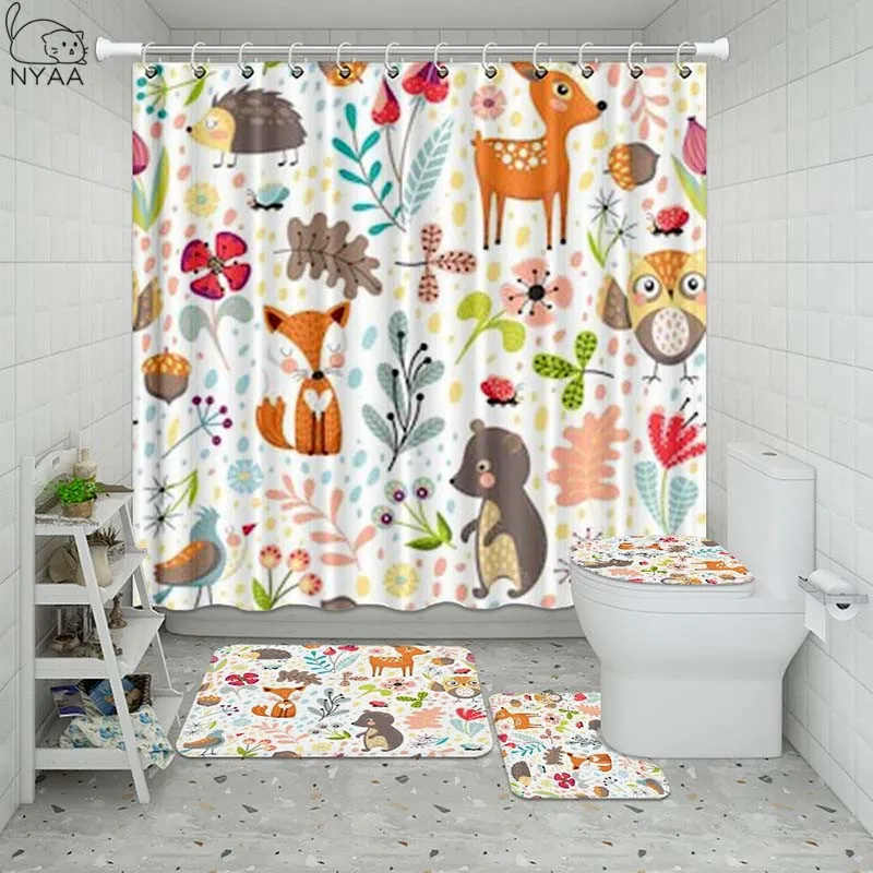 Водонепроницаемая занавеска для ванной Vixm с осенними листьями и цветами набор