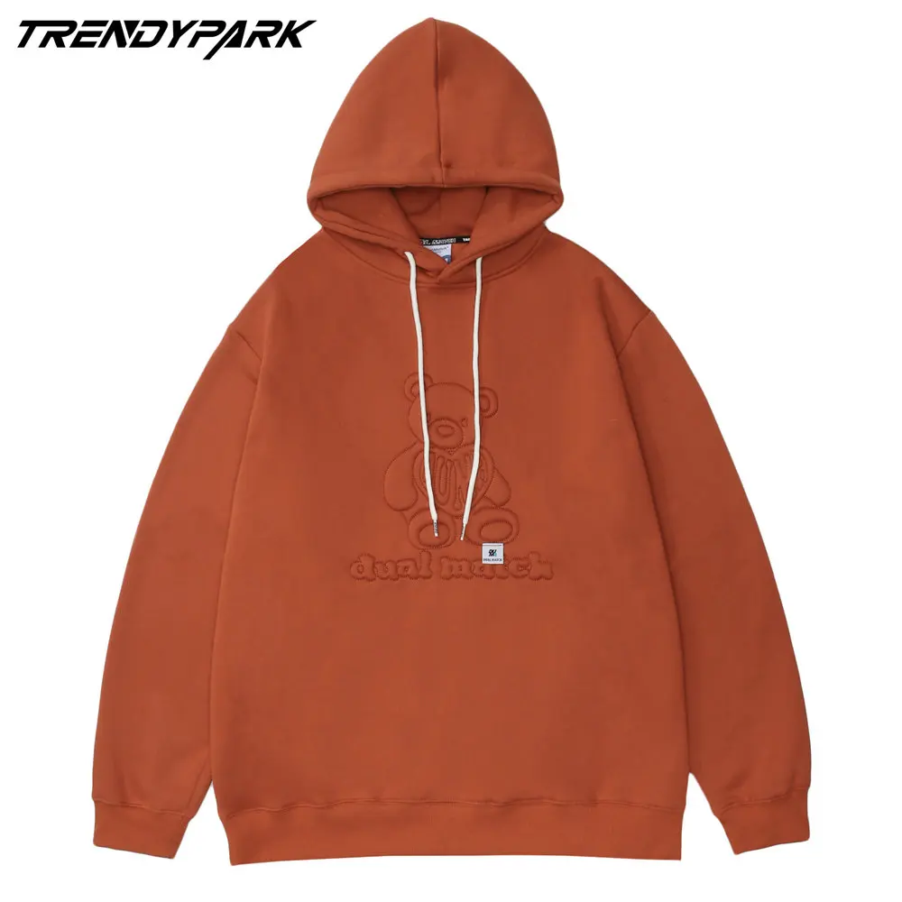 

Men's Hoodies Hip Hop Oversized Embroidery Bear Solid Color Stranger Things Harajuku Cotton Streetwear Warm Thick Men Clothing