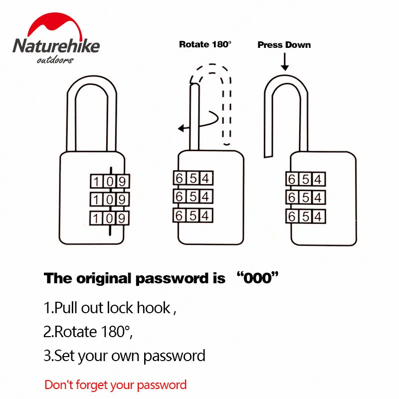 Замок для багажа Naturehike с 3-значным кодом Многофункциональный замок паролем