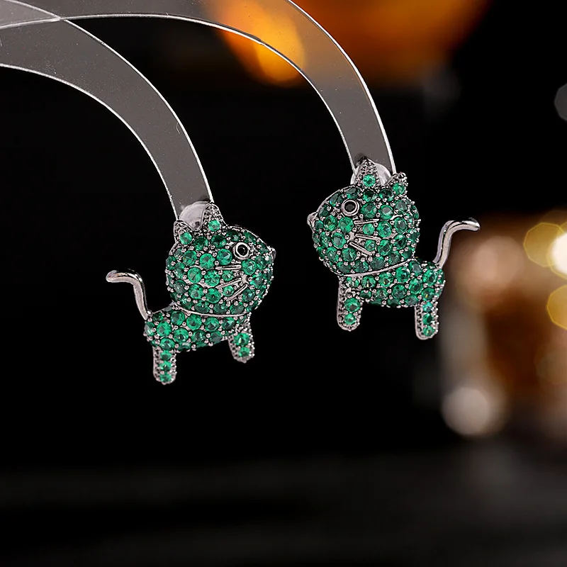 

Винтажные зеленые серьги-гвоздики в виде милого кота для женщин, роскошные серьги в виде животных для вечеринки, свадьбы, ювелирные изделия,...