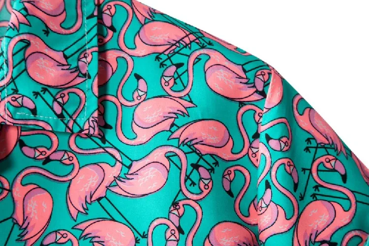 

Men's Retro Flamingo Print Button Short Sleeve Hawaiian Shirt