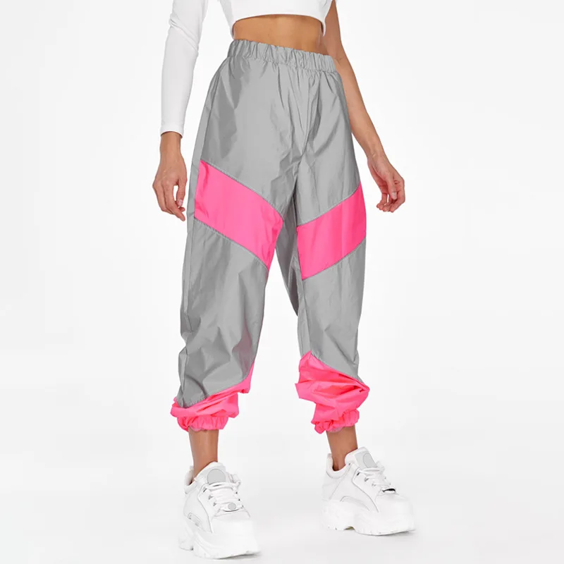 Светоотражающие спортивные брюки осень зима женские Jogger с высокой талией, из лоскутов спортивные брюки уличная праздничная одежда брюки