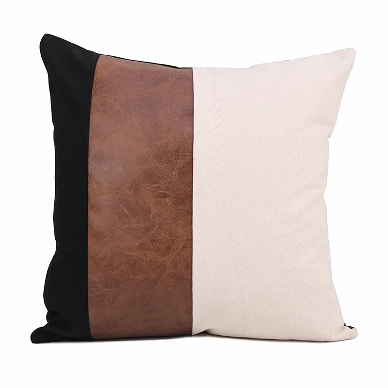 

Brown Faux Leather Cotton Cushion Cover 45x45cm/35x50cm for Couch Bed Home Decoration Pillow Cover Modern Design