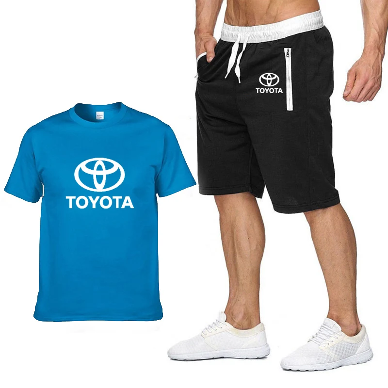 

Summer New Men T-shirt Toyota Car Logo Printed Fashion Casual Short Sleeve High Quality Cotton Men's T-shirt shorts 2Pcs suit