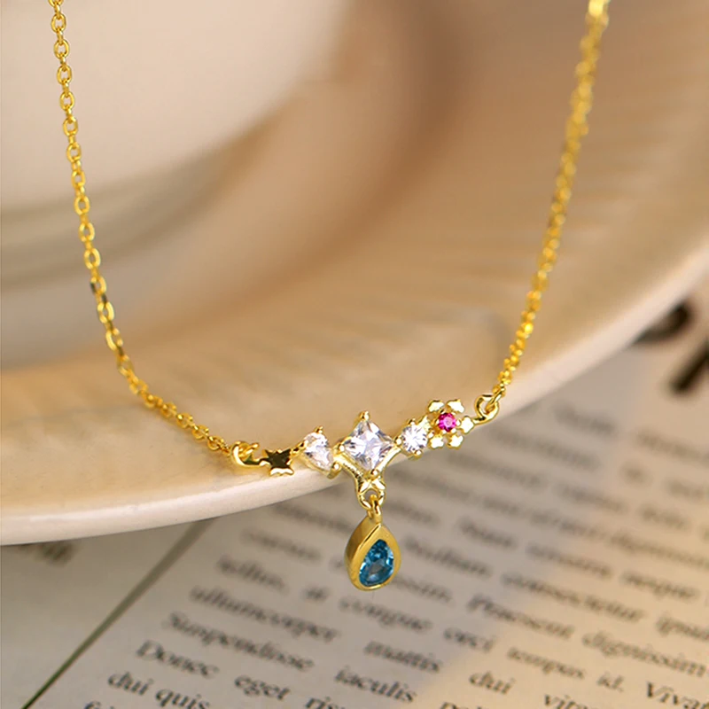 

New Popular Design Blue Water Drop Crystal Pendant Earrings for Women Temperament Jewelry S925 Needle AAA Zircon Weddings Party