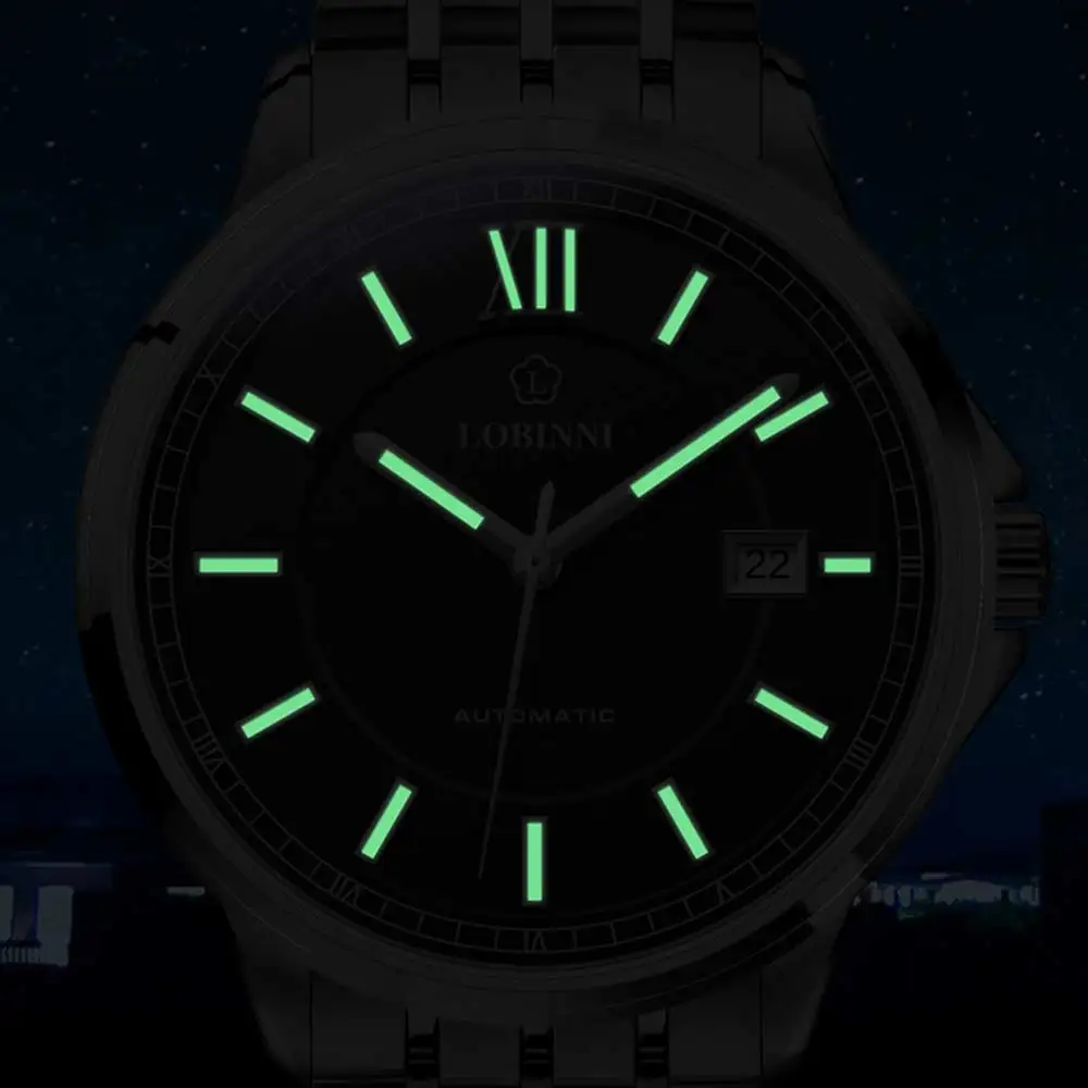 Швейцарские механические мужские часы Lobinni из нержавеющей стали автоматические