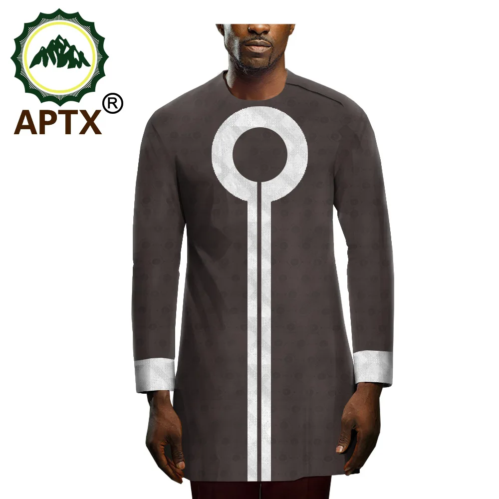 

African Jacquard Men's Clothing Casual Shirt APTX Full Sleeves O-Neck Cotton Shirt T2012007