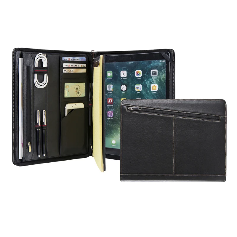 For Surface Pro 34 Ручной работы из натуральной кожи Портфель A4 папка, бизнес Padfolio портфель чехол для документов Органайзер чехол для переноски-черный - Цвет: For Surface Pro 34