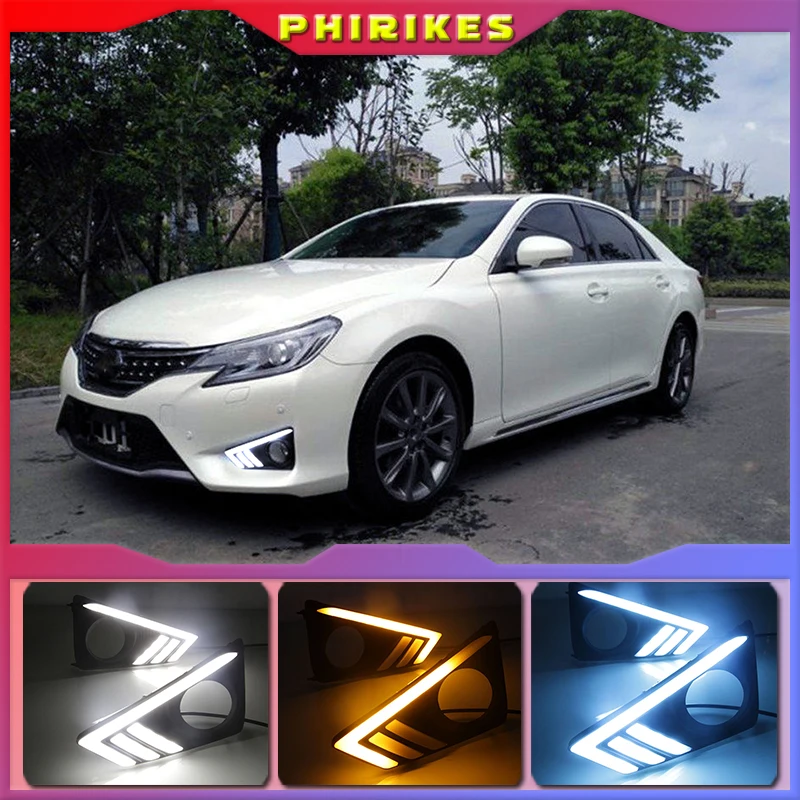 

1Pair Car DRL Daytime Running Light For Toyota MARK X REIZ 2013 - 2018 LED Fog Lamp with dynamic Yellow Turn Signal