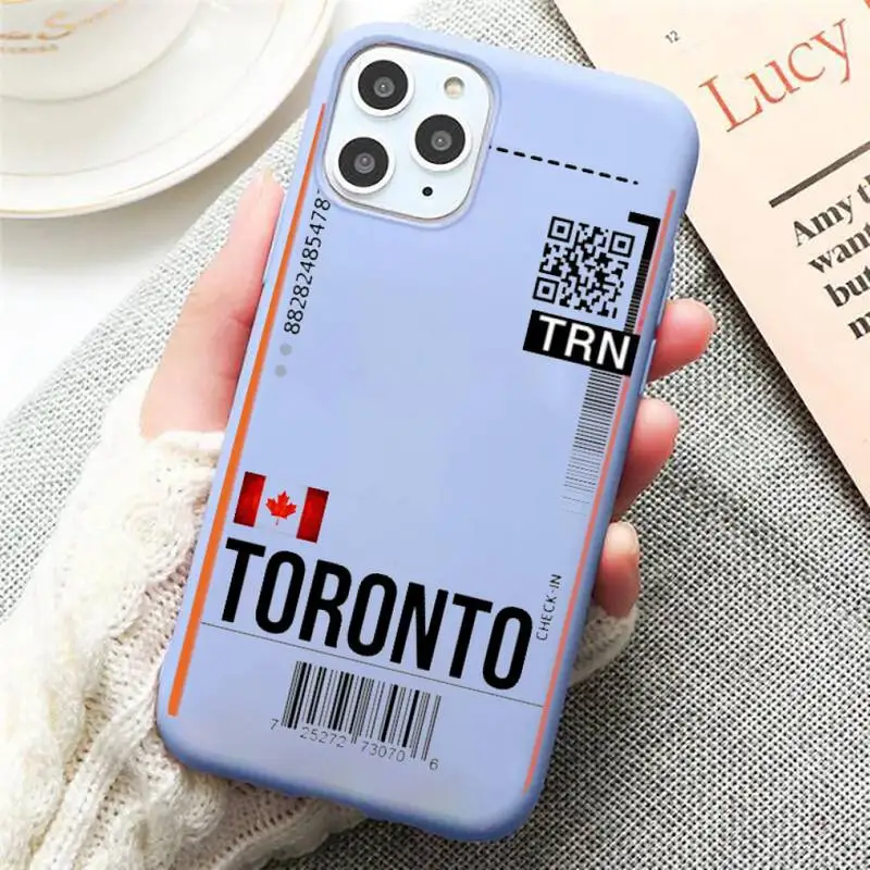 

Air ticket USA city London Paris Tokyo Travel Phone Case Candy Color for iPhone 11 12 mini pro XS MAX 8 7 6 6S Plus X SE 2020 XR